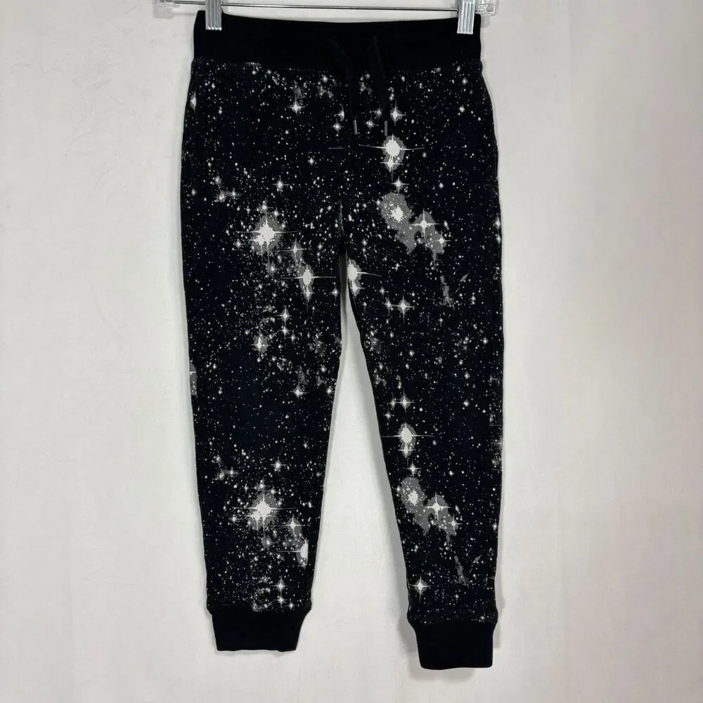 Lands'‎ End Kids Iron Knee Pattern Fleece Jogger Sweatpants Sz S Black Galaxy